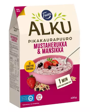 Pikakaurapuuro Fazer Alku Mustikka & Mansikka 400g - Hiutaleet, murot ja myslit - 6413467282300 - 1