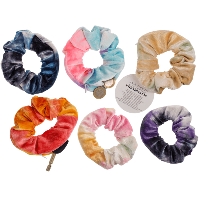 Scrunchie Hiusdonitsi Multicolors Pienellä Vetoketju taskulla Lajitelma tuote, voit jättää väritoiveesi ostoskorin Vapaamuotoinen teksti- kenttään. - Børster, kammer og hårpynt - 4029811477081 - 1