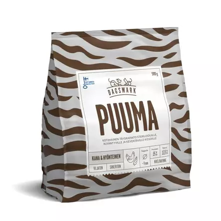 Kissan kuivaruoka 500g Dagsmark PUUMA viljaton kana-hyönteinen steriloidut & seniori kissat - Koiran kuivaruoka - 6430066384693 - 1