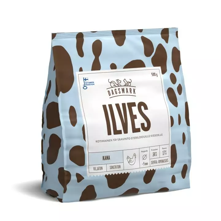 Kissan kuivaruoka Dagsmark ILVES Viljaton Kana Sterilisoiduille kissoille 500g - Tørrfôr til hund - 6430066384594 - 1
