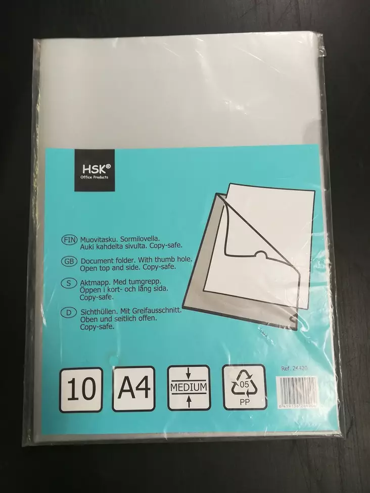 Plastpose med fingergrep. A4 10STK - Andre Kontorrekvisita - 6419136244204 - 1