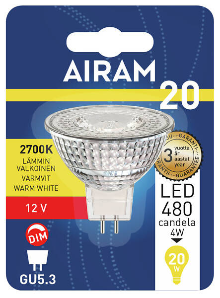 LED-lamppu MR16-kohdekupuinen himmennettävä 12V 3,7W 2700K GU5,3 - LED-lys - 6435200248466 - 2