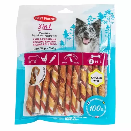 Koiran purutikku 3 in 1 Kana & Porkkana - Hund tyggebein - 5700551172076 - 2