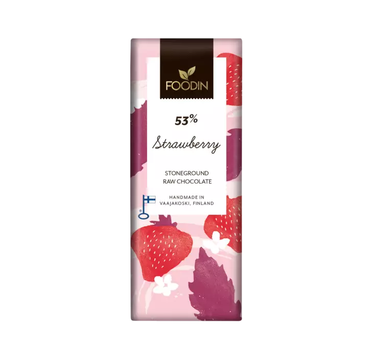 Raakasuklaa Strawberry 53%, Luomu 40g - Suklaat - 6430055218626 - 1